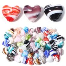 5pcs Of 15mm Striped Heart Czech Glass Loose Spacer Beads, Suitable For Handmade Bracelets, Earrings, Necklaces, And Phone Chain Accessories. - 5pcs/pack - View 2