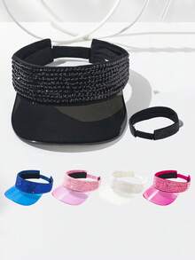1pc Women's Summer Fashion Sheer Color-Blocked Open-Top Sun Hat, Suitable For Outdoor Sports And Activities,Beach,Vacation - Multicolor - View 10