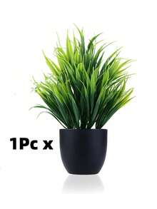 MEHELANY 4/1件/套 8.27英寸绿色仿真迷你盆栽植物，假花盆塑料仿真花盆，迷你假植物黑色花盆，适用于家居、办公室、餐桌、农舍、浴室装饰 - 黑色 - 查看 6