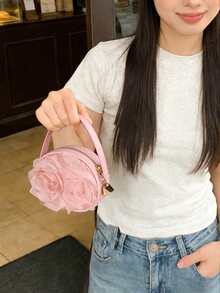 1个女孩3D花朵口红迷你手提包，带拉链，可爱托特包，适合斋月、购物、聚会、派对、日常使用 - A - 查看 5
