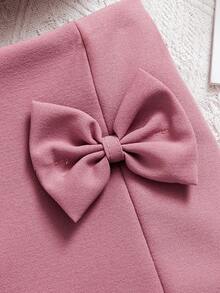 2pcs/Set Girls Cute Pink Outfit: Bow Strap Camisole + Side Button Shorts, Refreshing Summer Wear For Toddlers - Pink - View 10