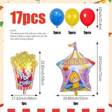 17 piezas Conjunto de globos de fiesta de carnaval, incluye palomitas de maíz, león, globos de lámina con forma de escenario de circo, adecuado para decoración de fiesta de cumpleaños, decoración de fiesta de cine, decoración de tema de carnaval, decoración de fondo de actuación de circo, decoraciones de fiesta - Multicolor - Ver 2