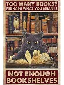 'k1,Retro Black Cats Bookshelf Metal Tin Sign Vintage Coffee Wall Bar Decor  Decoration-Aluminum' - 1 - Xem 2