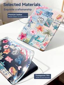 Hibiscus Flowers & Marine Life Pattern Tablet Case Compatible With IPad Air 11-Inch M3 2025 / M2 2024, IPad Air 5th Generation 2022 , IPad (A16) 11 Inch 11th Generation 2025,Compatible With Samsung Galaxy Tab,Kindle Paperwhite 12th Gen 2024, Clear Back ,Fashion Pattern Protective Case,Autlueomatic Sleep And Wake-Up Function, Airbag Protection, Suitable For Gifts And Office Use - Multicolor - View 9