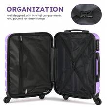 大容量ABS硬壳行李箱套装，16/20/24/28英寸万向轮行李箱+2个旅行包+1个化妆包，7件套，适合假日旅行、商务通勤、情人节度假、春季旅行，旅行包、行李箱、衣物收纳、邮轮旅行必备、度假必备。 - 紫色 - 查看 8