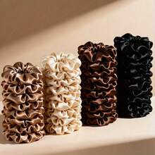 28pcs Satin Hair Scrunchies Set - Neutral Mocha Color Hair Ties | Black, Mocha Brown, Beige And Earth Tone Colors | Multipurpose Hair Accessories For Women ,Ponytail Holders ,Hair Elastics ,Hair Rope Elastic Band - Multicolor - View 1