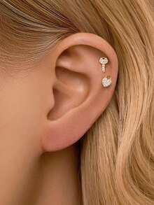 1pc 925 Sterling Silver Small Heart Flat Bottom Earring Stud | Cartilage Earring | Low Allergy Gold Flat Earring Stud | Flat Lip Ring | Suitable For Women's Daily Wear | Sold Individually (Not A Pair) - Multicolor - View 6