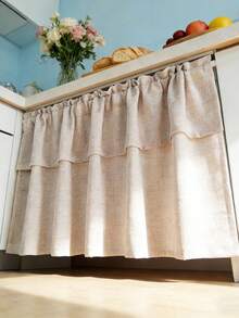 1pc Farmhouse Style Double Layer Cafe Curtain - Light Brown Linen Fabric, Double Layer Design, Suitable For All Seasons, Bohemian Style Short Window Curtain, Applicable For Living Room, Kitchen, Bathroom Window Decor - Light Brown - View 9