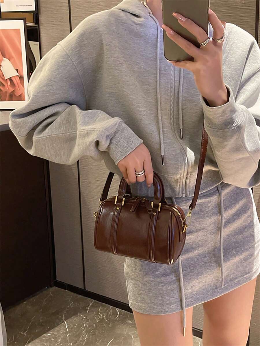 Boston Handbag, Shoulder Bag, Pillow Bag - Coffee - View 1