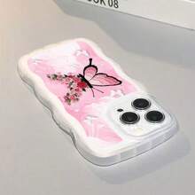 1pc Fashionable Transparent Wavy Irregular Protective Phone Case, Butterfly Couple Style Pattern Compatible With IPhone17Air/17pro/17promax/17/16e/16/15/14/13/12/11/X/Xr/8/7/GalaxyA14/A15/A54/S24/S24Ultra Series - Clear - View 6