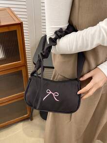 1pc Solid Color Corduroy Zipper Crossbody Bag, Perfect Accessory For Women's Autumn Outfits, Ideal For Valentine's Day - Black - View 3