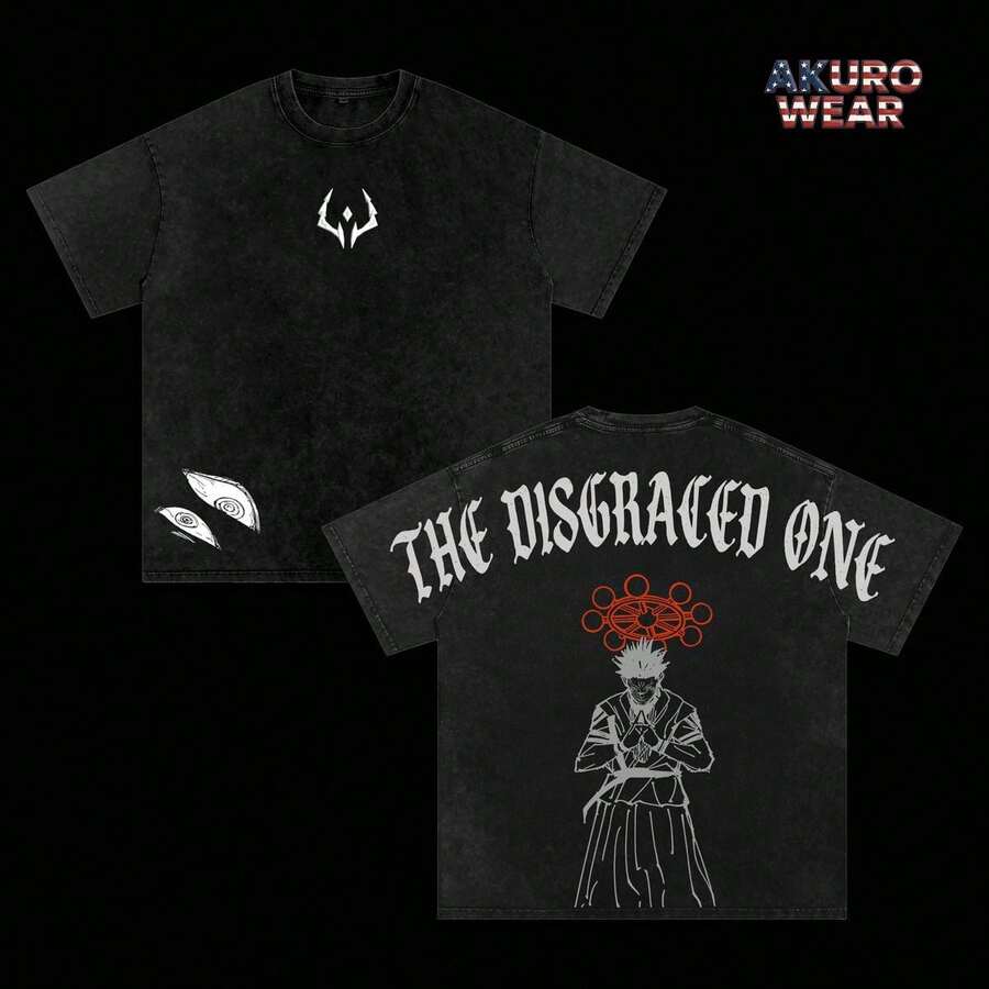Sukuna "The Disgraced One" Vintage Washed Oversized Gym T-Shirt –  Anime Graphic Tee,  Curse King Manga Shirt, Streetwear Casual Apparel, Unisex Top, Gift For JJK Fans - 黑色 - 查看 1