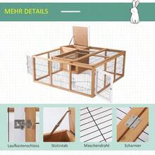 Poulailler pour lapin en bois, cage pour lapin résistante au froid avec toit pliable, parc extérieur 123X120X52 cm, enclos pour petits animaux, lapins, cage pour lapin pour intérieur et extérieur, nature - Natürlich - Übersicht 7