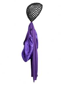 2-In-1 Mesh Hair Cap & Eye Mask, Satin Hair Bonnet, Multi-Layer Silk Sleep Cap With Elastic Drawstring, Suitable For Curly Natural Hair Hair Sleep Cap - Purple - View 3