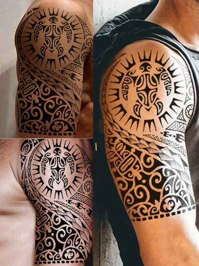 1 pieza Tatuajes temporales con diseño único y especial de patrón de tótem, para hombres y mujeres