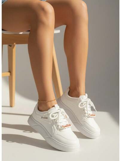 Zapatos deportivos para mujeres, zapatillas deportivas casuales para mujeres, zapatos de tacón con cordones versátiles para mujeres, zapatillas casuales de tacón, cómodos y modernos.