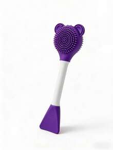 Silicone Two-Head Cleaning Facial Sheet Brush, 1pc Small Bear-Shaped Massage Face Cleaning Brush DIY Mud Film Apply Makeup Tool - Baby Pink - View 12