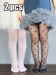 2pcs Baby Girls High Elasticity Heart-Shaped Thin Pantyhose Suitable For All Seasons, Can Be Worn Outerwear - White - View 17