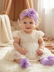 1 قطعة شريط رأس لطيف ولين بألوان الحلوى + زوج واحد من جوارب أطفال لطيفة مانعة للانزلاق بألوان الحلوى للزحف والمشي اليومي، بدون بطاقة ورقية - متعدد الألوان - مشاهدة 4