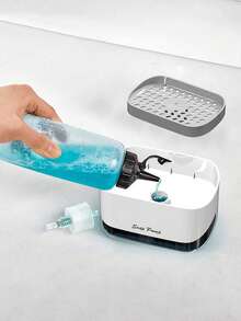 厨房皂液器、洗碗泡沫泵、海绵架、带海绵的洗洁精分配器、海绵沥水架、带沥水盘的塑料水槽收纳架、厨房配件、实用厨房小工具