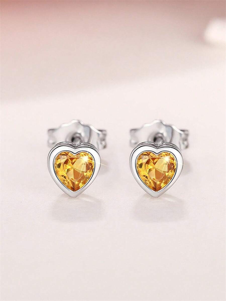 1 Pair Teen Elegant Cubic Zirconia Stud Earrings For Girls For Daily Decoration For Party Jewelry Birthday Gift - Yellow - View 1