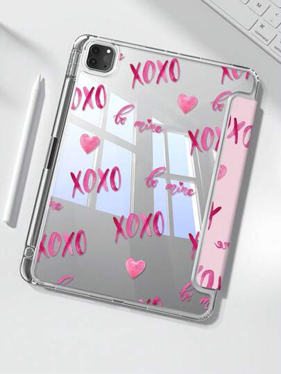 一款可爱的卡通动漫粉色爱心字母图案双面亚克力透明水晶后盖，防震，适用于iPad 7、8、10代（10.2英寸），内置笔槽，支持睡眠/唤醒功能，是理想的圣诞节和新年礼物。