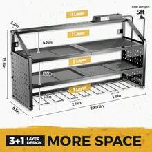 Organizador de Pared para Herramientas Elctricas Grandes con Estacin de Carga,Soporte para 8 Taladros,Estante de Almacenamiento de Metal Pesado,Regleta de 6 Enchufes,8 Ganchos,2 Cajas de Tornillos - 8titular-de-poder - Ver 3
