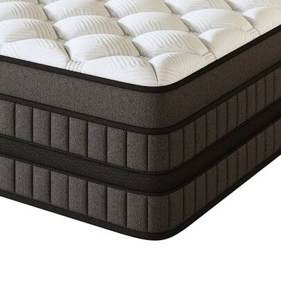 LayRoad Bedroom Furniture, 12/14-Inch Black Queen Mattress, Built-In Memory Foam And Individually Pocketed Springs, Available In Twin, Full, Queen And King Mattress Sizes, With Side Handles For Easy Movement, Fiberglass-Free, Odorless, Highly Breathable, Providing A Comfortable Sleep.