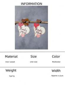 1 Pair Wooden Heart Shaped Earrings, Mother's Day Gift, Appreciation For Mom - Multicolor - View 5