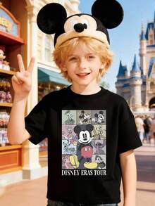 Disney T-Shirt Featuring Mickey Mouse Cartoon Alphabet Print On Both Sides. This Soft, Breathable Short-Sleeve Crew Neck Tee Is Perfect For Spring And Summer Wear, Ideal For Everyday Outfits, Vacation Leisure, Outdoor Adventures, School Life, And Shopping Trips. It Also Makes An Excellent Gift For Boys And Girls. Every Child Deserves One. - 黑色 - 查看 2