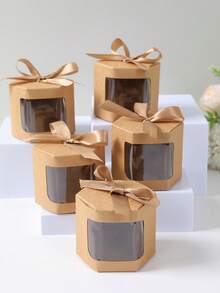 10pcs Kraft Paper Hexagon Window Cake Boxes, Brown Hexagon Kraft Paper Window Cake Boxes, Baking Packaging Gift Boxes, Mini Cupcake Boxes, Surprise Small Gift Decoration Wedding Candy Boxes, Birthday Party Favor Packaging Boxes, Baby Gender Reveal Party Gift Boxes, Party Favor Packaging Decoration Boxes, Party Small Gift Boxes - Brown - View 3