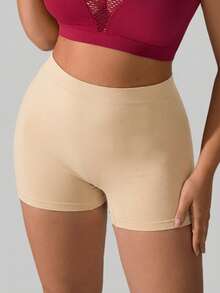 1件装女士加大码纯色无缝瑜伽短裤，速干，适合室内瑜伽、户外跑步、骑行、健身、塑形、提拉等运动。 - 杏色 - 查看 5