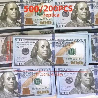 200/500pcs $100 Bill Prop Set - Ideal For Parties, Weddings, TV And Music Videos | Great For Photography, Bar And KTV Decor, Party Props | Durable Paper Material, Feather Included
