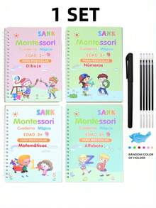 4pcs Reusable Children's Magic Practice Notebook, Spanish Calligraphy Practice Book, Montessori Calligraphy Alphabet Exercise Toy, Kids Calligraphy Notebook Edition - Multicolor - View 8