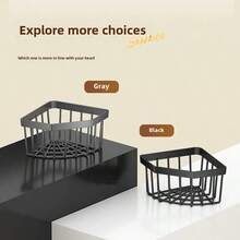 多功能防锈收纳篮，壁挂式厨房浴室收纳架，黑/灰色 - 彩色 - 查看 5