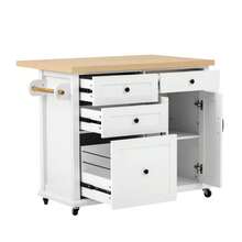 Mobile Kitchen Island On Casters With Extendable Dining Table, Kitchen Cart With Multifunctional Drawers, Ideal For The Kitchen And Dining Room (Black) - White - View 6