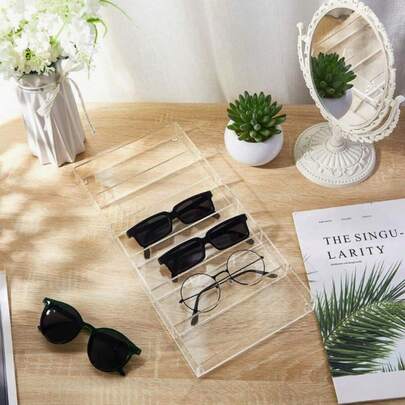 1个亚克力太阳镜收纳盒，6格眼镜展示盒，可堆叠眼镜抽屉整理托盘，适用于办公桌、梳妆台，透明保护收纳盒，时尚旅行展示盒，防尘小巧，可收纳太阳镜、老花镜、时尚眼镜，是节日、万圣节派对、感恩节聚会、圣诞节礼物、网络星期一促销活动的理想家居装饰品。