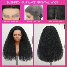 NATAN 深波浪合成人造假发，预先拔毛，无胶水，波浪前额假发，卷发假发，高清透明假发，适合日常派对佩戴，26英寸，适合狂欢节、圣帕特里克节、音乐节等场合。 - 自然色&黑色系 - 查看 9