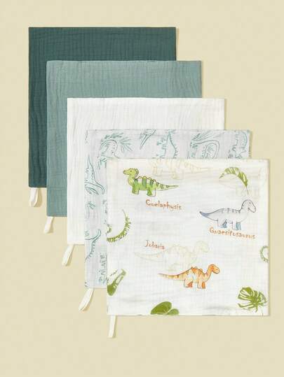 5件套 花卉卡通动物印花婴儿棉纱布喂食巾/拍嗝巾