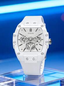 Guess Phoenix GW0203G6 多功能男士石英表，黄色硅胶表带，黑色圆筒形表盘，休闲腕表，适合日常街头运动装扮，时尚男士礼物，送给男友的理想之选 - 白色 - 查看 5