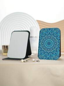 1pc Bohemian Vintage Floral Pattern Vanity Mirror, Foldable Lightweight Compact Handheld Mirror, Durable PU Leather Stand, Vertical Display, Suitable For All Occasions And Users, Foldable Square Pocket Mirror - Multicolor - View 18