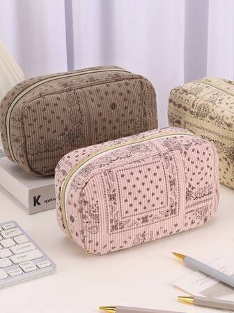 1pc Large Bohemian-Patterned Pencil Case Is Made Of Corduroy, Is Multifunctional, Reusable, And Has A Large Capacity. The Durable Polyester Lining Makes It Ideal For Primary And Secondary School Students.