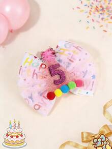 1pc Colorful Satin Ribbon Bow With 1-8 Number, Birthday Hair Clip, Cute Hair Accessory, Girl Birthday Party Gift - Multicolor - View 2