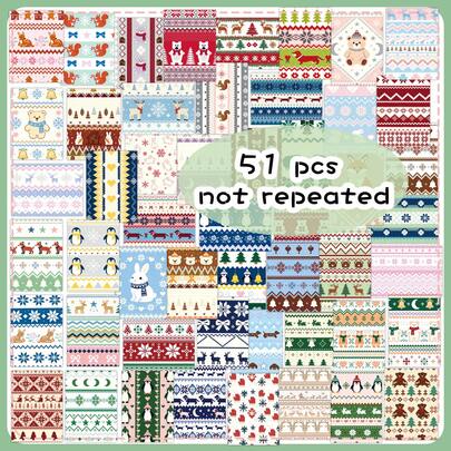 51pcs Faroe Islands Floral Pattern Cozy Knit Texture Winter Elements Healing Decorative Stickers For Water Cups, Tablets, Greeting Cards