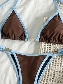 Bộ bikini 2 mảnh gợi cảm, tối giản, thanh lịch, thường ngày, lãng mạn, thích hợp cho kỳ nghỉ hè, đi biển, du lịch, dự tiệc, phối màu, buộc dây cổ. - Nhiều màu - Xem 4