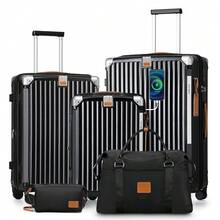 Joyway 5 Piece Luggage Set With Cup Holder, Expandable 25% Capacity, Includes Handbag, Anti Slip Wheels, Hook, Smart Carry On Suitcase For Men And Women Lock YKK Zippers Perfect For Business Trips, Back To School Season, Vacations Or Weekend Getaways - màu đen - Xem 14
