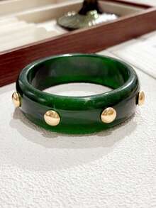 1pc Women's Fashion Bracelet, Handmade Gold Bead & Resin Bracelet, Suitable For Daily Wear - Wide Resin Bangle With Gold Beads - View 13