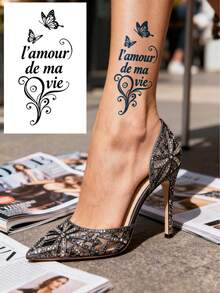 6片/1片装草本汁液半永久逼真临时纹身贴纸 - 浪漫艺术花枝短句图案 - 节日纹身、情人节、狂欢节礼物。7-14天不褪色、不反光。可用于手臂、腰部、腹部、腿部、肩膀、颈部、锁骨等部位，防水纹身贴纸。 - 藍色 - 查看 15