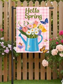 1 件装“你好，春天”花园旗，尺寸 12x18 英寸，水瓶花束蝴蝶粉色格子花园旗，麻布花卉花园庭院横幅，适合夏季乡村季节性户外房屋装饰，季节性麻布庭院旗，“欢迎春天”春季花园装饰，春季主题庭院装饰 - 彩色 - 查看 5