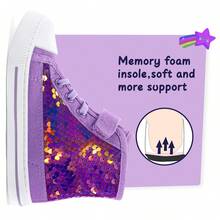 SUNCOM Comfortable & Non-Slip Kids Sneakers – High Top Glitter Canvas Shoes For Boys & Girls, Breathable & Versatile Hook & Loop Design - 紫色亮片 - 查看 10